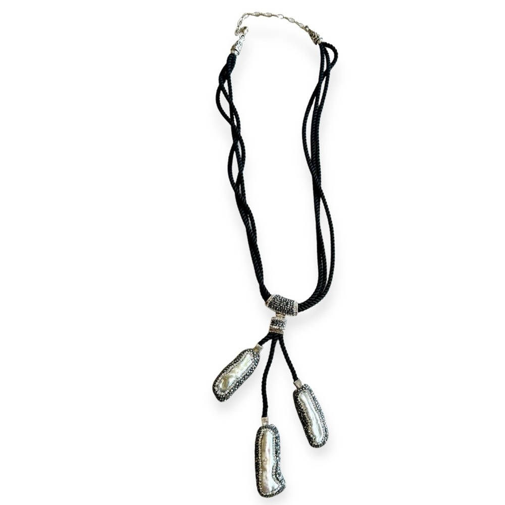 Baroque Pearl and Crystals Sterling Silver Necklace